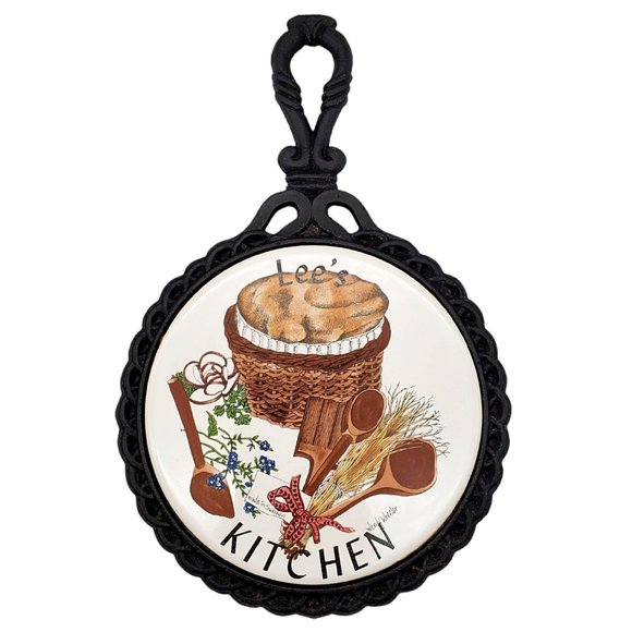 Mid-State Trivet Lees Kitchen Cast Iron Porcelain Tile Hot Plate Vintage Sweden - Picture 1 of 4